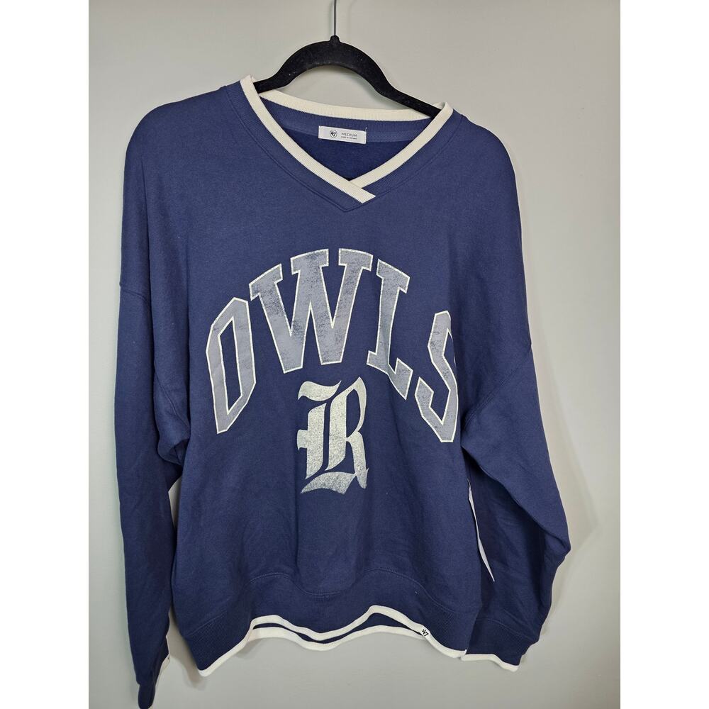 NWT Rice Owls ‘47 Brand Women’s Medium Sweatshirt Atlas Blue Distressed Graphic